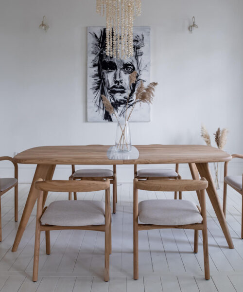 handmade wooden dining chairs and table